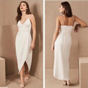 BHLDN Anthropologie Caron V-Neck Crepe Dress in White BRAND NEW WITH TAGS